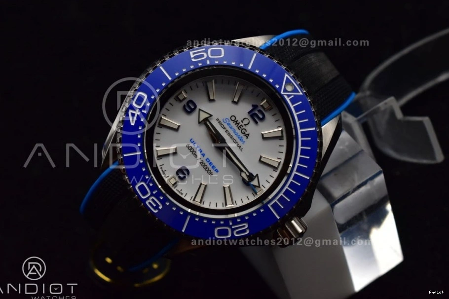 Blue Seamaster White on TF A2824 Dial 1:1 Deep Ultra 6000M Ceramic Bezel Black Strap Best Rubber Edition SS 1221
